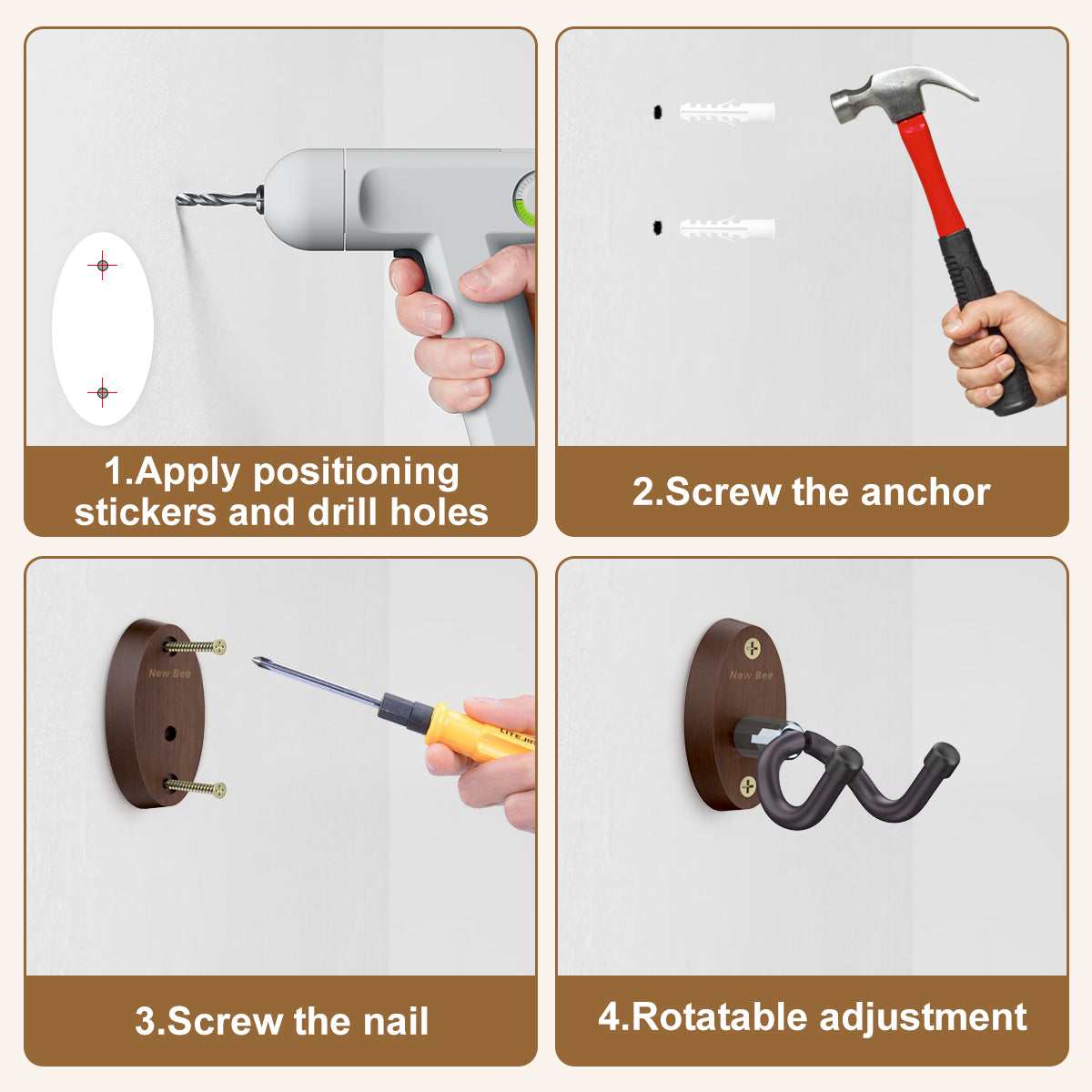 New Bee Wall Mount Wood Guitar Hanger